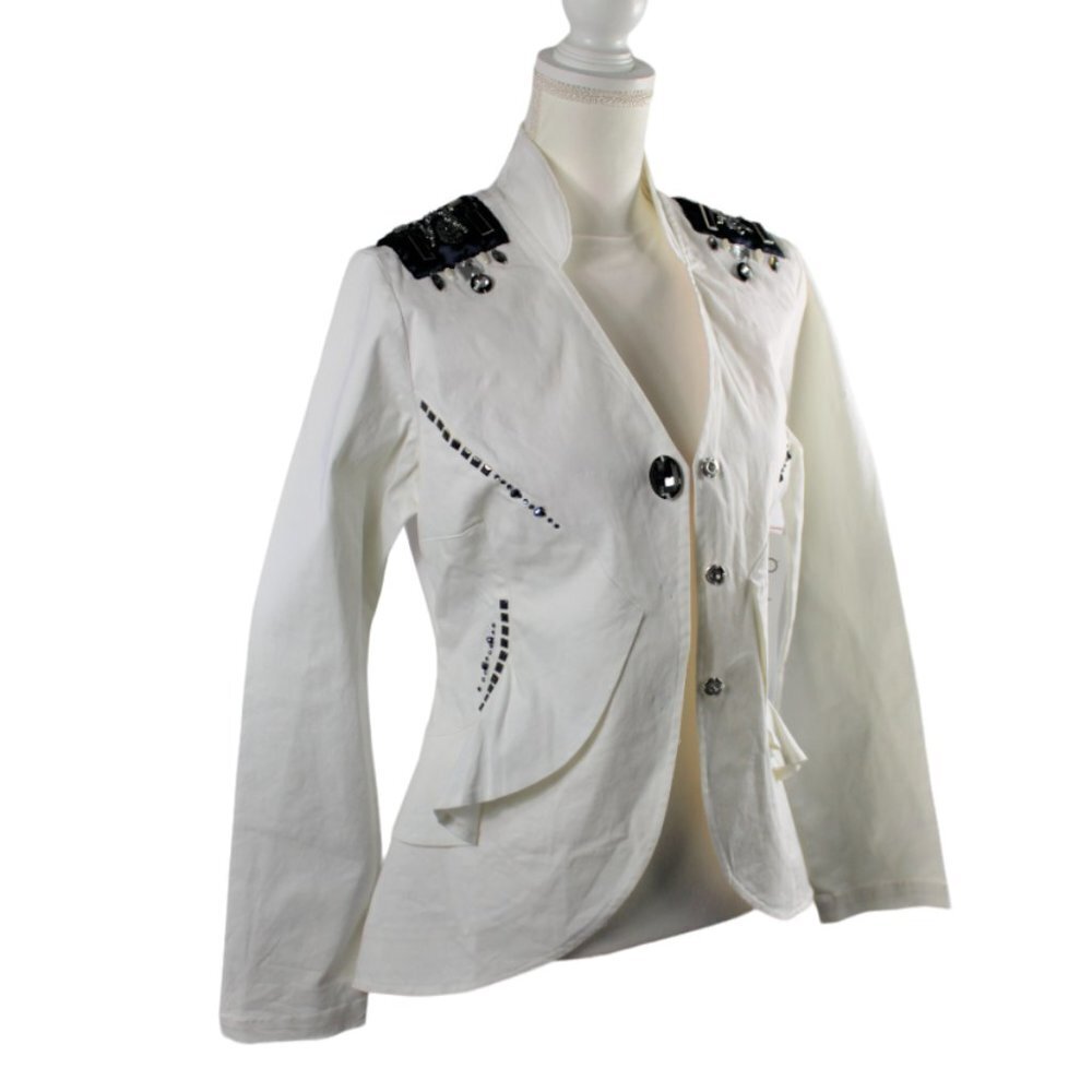 Ashro Linda White Rhinestone/Sequin/Beaded Cruise Wear Styling Jacket Size 8 - Picture 5 of 11